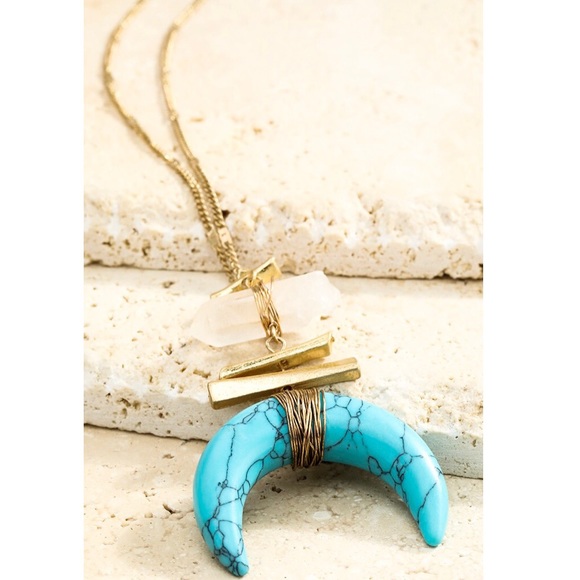 Tayzani Jewelry - Crescent Horn Wire Stone Wrap Pendant Necklace NWT